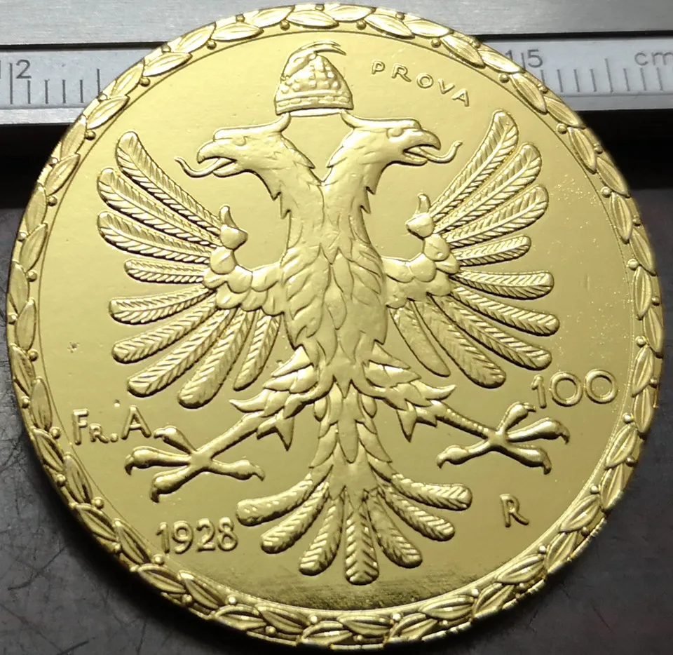 1928 Albania 100 Franga Ari Zog I prova узор Золотая копия монеты (тип 1)|Безвалютные монеты| |
