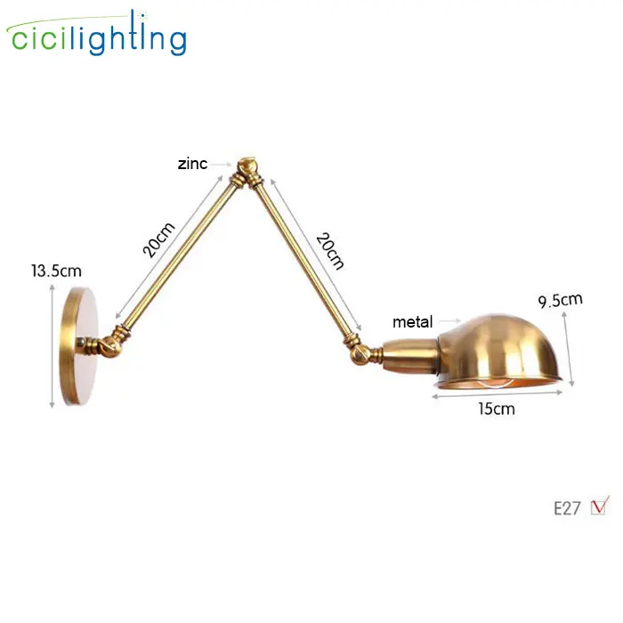 Современный позолоченный настенный светильник Железный регулируемый угол настенные бра для дома/ванной комнаты/спальни/гостиной Декор светодиодный настенный светильник luz - Цвет абажура: 20-20cm
