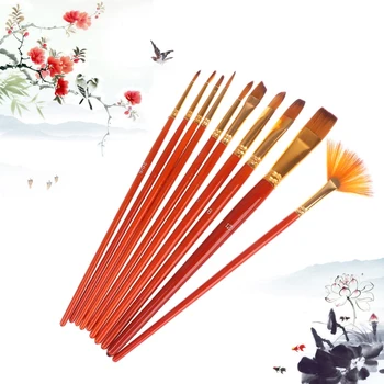 

10Pcs Nylon Hair Watercolor Gouache Round Pointed Tip Artists Paint Brush Set