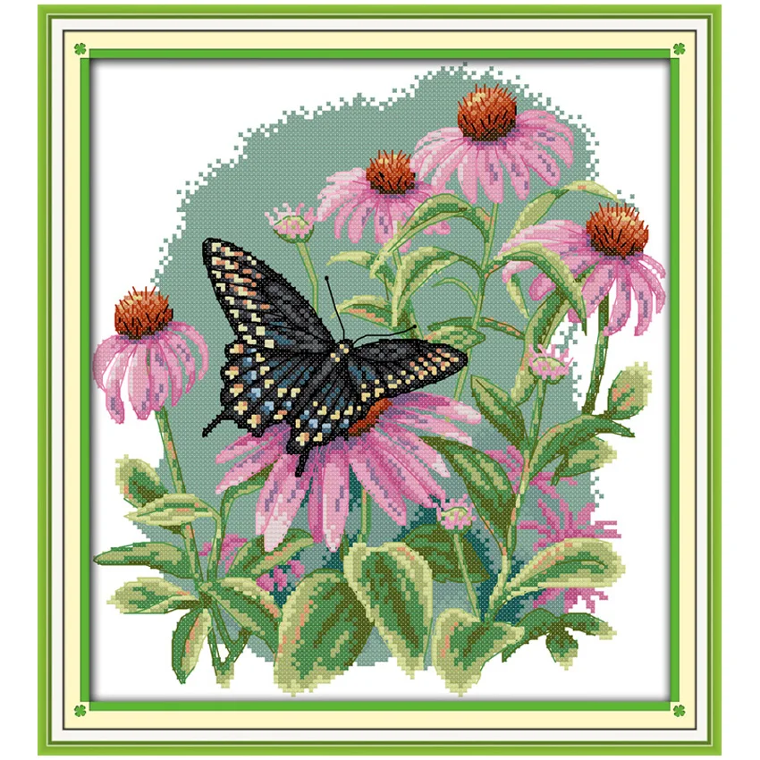 Butterfly over Flowers Counted Cross Stitch 11CT Printed 14CT Cross