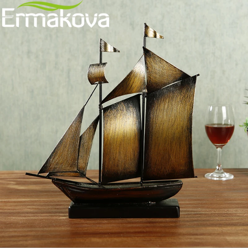 ERMAKOVA Ретро металлический корабль модель лодка фигурка парусник миниатюрный