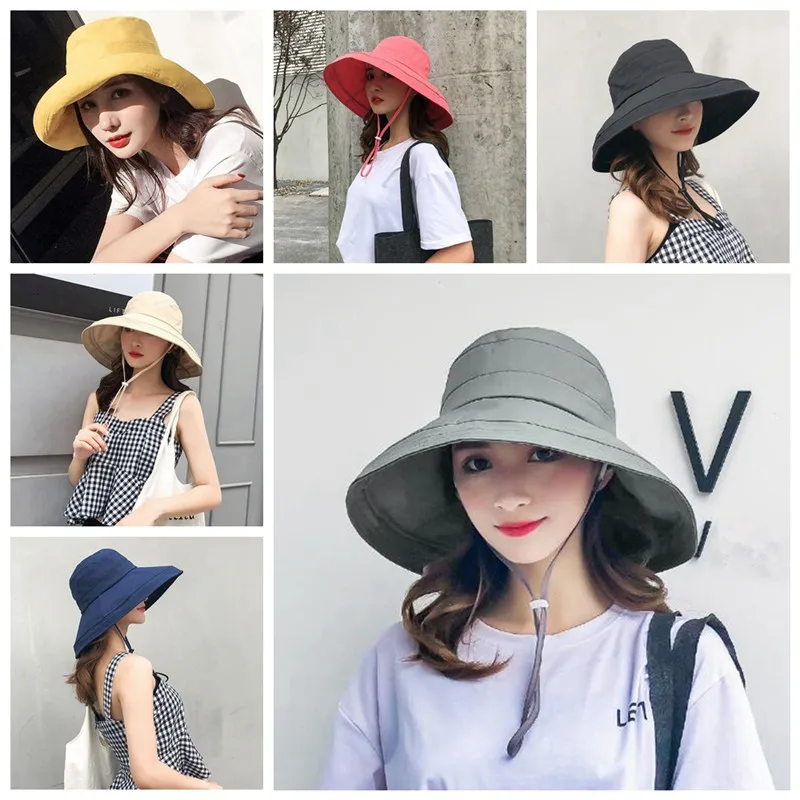 

Women's Anti-UV Wide Brim Summer Beach Cotton Bucket Sun Protective Hat TJM9087