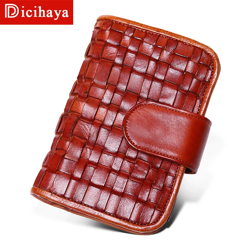 

100% Genuine Leather Rfid Wallet Men Cowhide Weaving Wallets Coin Purse Short Male Money Bag Quality Designer Mini Walet Small