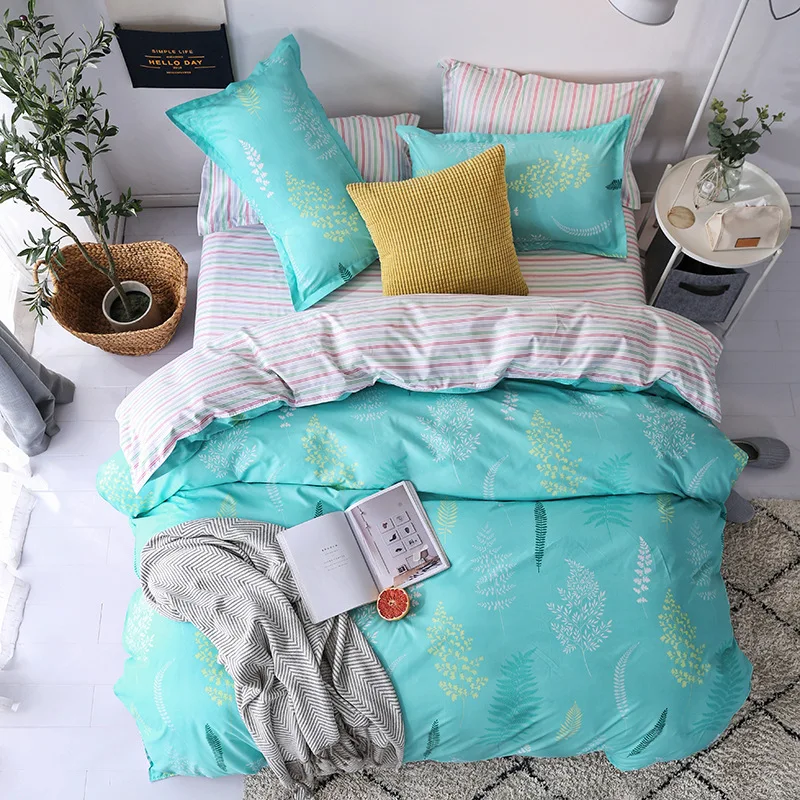 

Leaves Printing Bedding Sets Twin Queen King For Adults Green Pink Bed Sheet Pillow Case