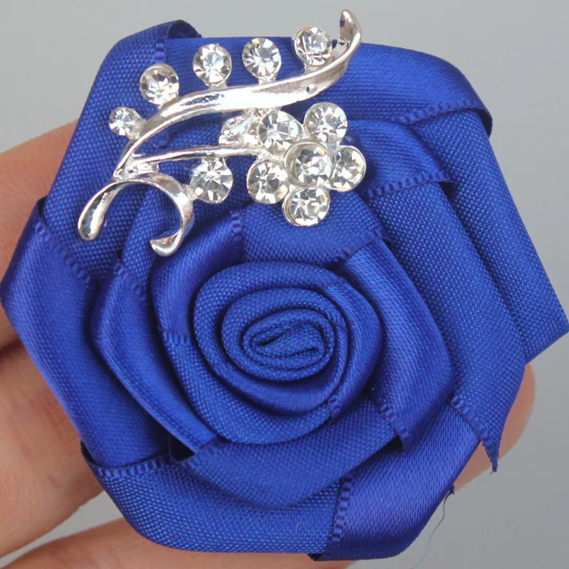 Искусственный атласный цветок корсаж для жениха Королевский синий цветок кристалл ювелирные изделия невесты Свадебный корсаж булавка броши для мужчин костюм XH0038-2
