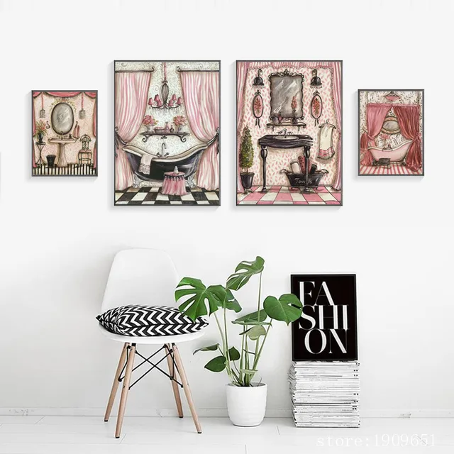 no frame modern pink bathroom scenery canvas printings oil painting printed on cotton home wall