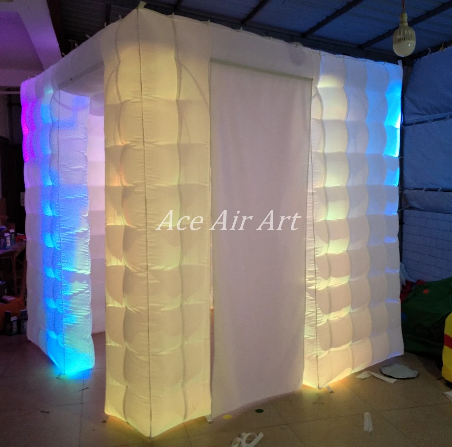 

New arrival LED Lighting Inflatable photo booth,party cube with door next to door tightly attachable curtains and brighter spot