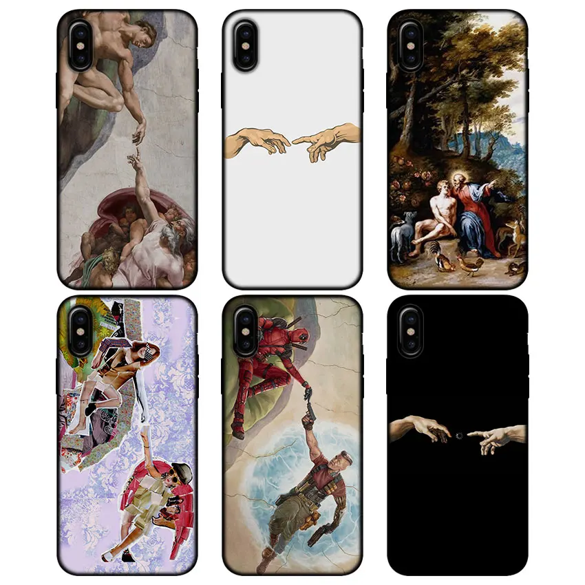 

The Creation of Adam for iPhone X XR XS MAX Silicone Soft Coque fundas Black Case for iPhone 6 6s 7 8 Plus 5S SE Phone case