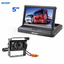 DIYKIT Wired 5 polegada TFT LCD Dobrável Monitor Noite IR À Prova D’ Água visão noturna CCD Câmera de Visão Traseira Do Carro para o Caminhão Caravan Bus Van