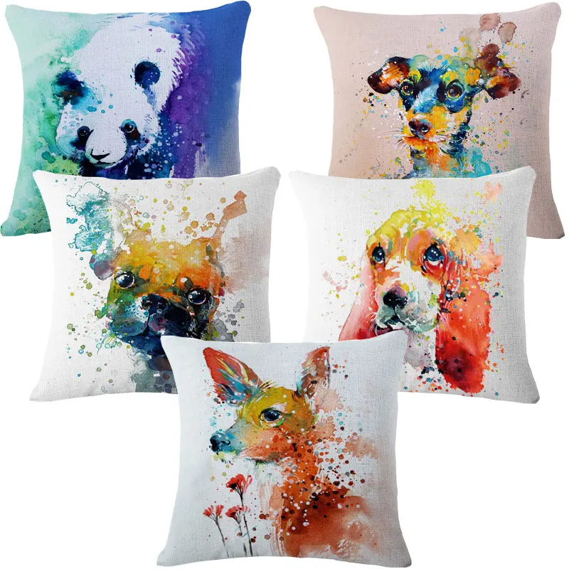 

Colorful Animal Fox Dog Printed Pillowcase Linen Cushion Cover 45*45 Decorative Pillows Sofa Home Decor Pillow Cover 40568-1