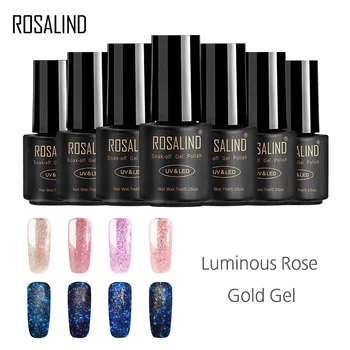 

ROSALIND Gel 1S Gel Nail Polish Luminous Effect Rose Gold Gel Varnish Semi permanent Nail Art UV&LED Gel Lacquer
