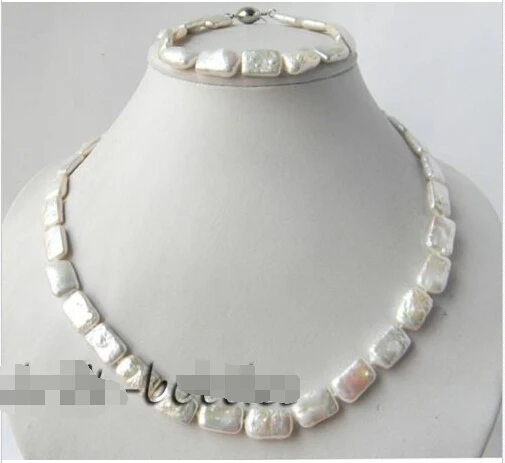 

shipping18'' 10mmx15mm Rectangle White Freshwater Pearl Bracelet Necklace Set