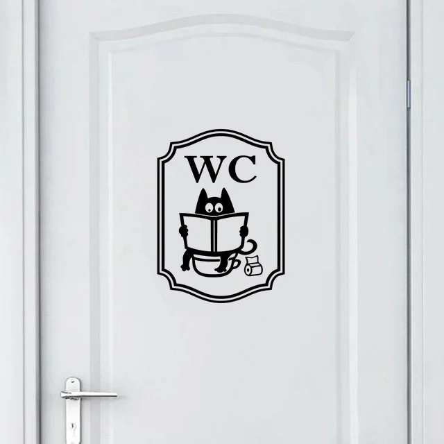 

Funny Cat Toilet Sign Stickers Small Interior Room Home Decor WC Sign Wall Vinyl Decals Toilet Door Art Removable Mural AZ004