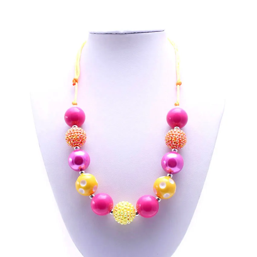 

MSH.SUN Newest Lovely Kids DIY bubblegum Neckalce Adjustable Rope Ice cream color beaded Necklace for little baby girls BN054