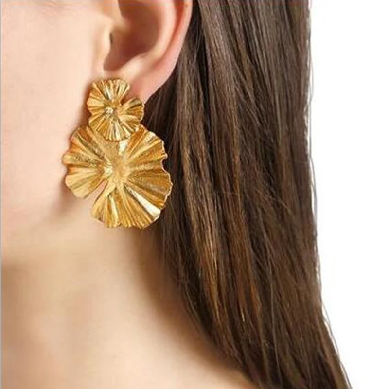 

Vedawas New Fashion Boho Multi-layer Metal Statement Lotus Leaf Charm Earrings Women Hot 7 Colors Stud Earrings Cheap Wholesale