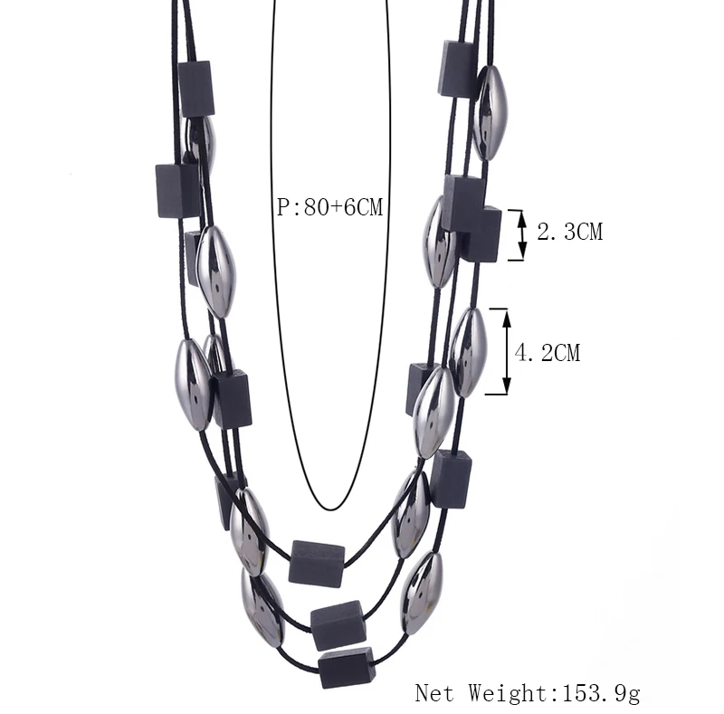 Крупное панк ожерелье из черного дерева, длинное многослойное большое ожерелье из бисера, массивное ювелирное изделие для женщин, ожерелье с кулоном, 2 цвета