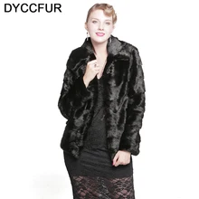 DYCCFUR 2017 mink fur coat with hood natural Warm fur Solid real mink coats full sleeve genuine jacket lady slim black fur coat