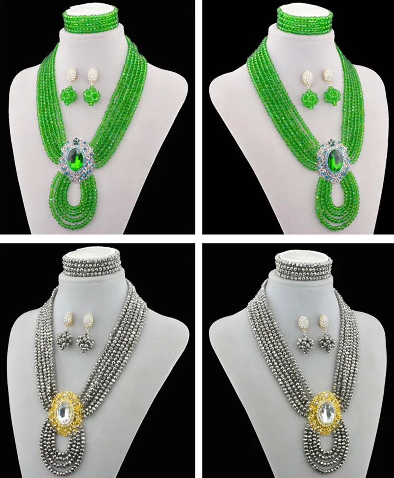 

2016 new nigerian wedding african beads jewelry set beads crystal necklace six layer bridal jewelry sets wholesale