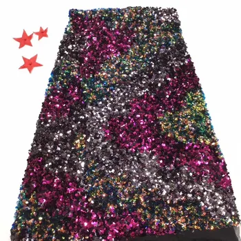 

Excellent full colorful sequins French tulle net lace fabric for party dress PDN346(5yards/lot)