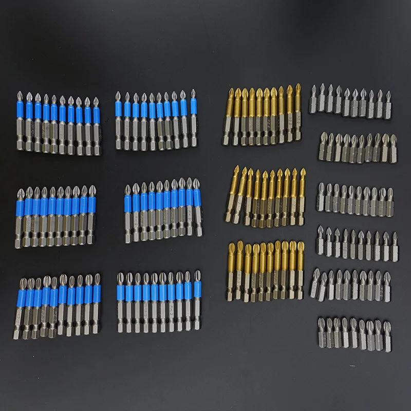 10Pcs/Lot 50mm GCr15 Pozidrive Bits Hex Shanked Anti Slip Screwdriver Bits Magnetic Single Head PZ1 / PZ2 / PZ3