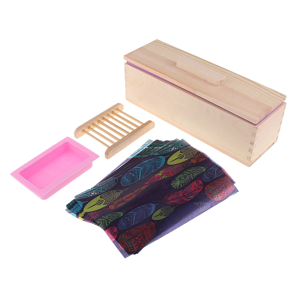 Soap Making Tool Sets –Double Hole Loaf Mold With Wooden Box, Bamboo Soap Holder, Oil Paper, Pink Soap Mold