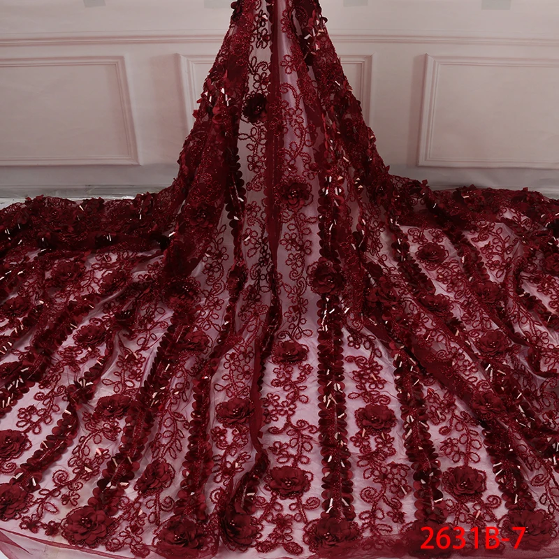 

Wholesale 3D Lace African Lace Fabric 2019 High Quality Lace Wine Beautiful African Fabric Lace For Wedding Dress NA2631B-3