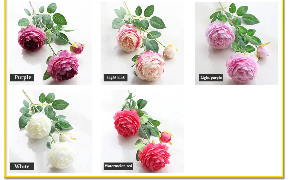 Artificial Flowers 3 Heads White Yellow Peonies Silk Flowers Peony Artificial Flower Wedding Decor for Home Peonies Color_05