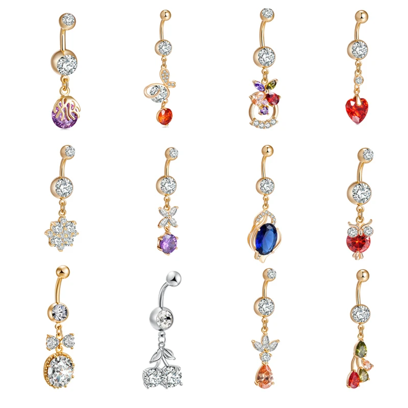 

Fashion Sexy Litter Cherry Pendant Medical Steel Navel Ring For Women 2019 New Trendy Heart-shaped Zircon Belly Button Piercing