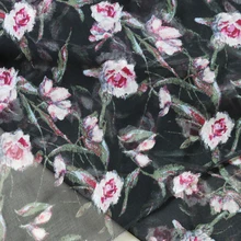 100 см* 135 см черный цветочный шелк Марля чистый натуральный шелк шифон ткань для шарфа платье