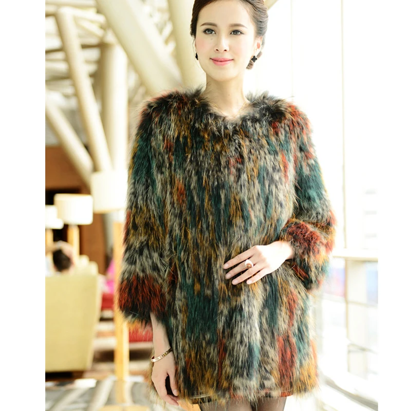 2015 The new high end custom fox fur raccoon fur knitting hit color knit jacket with