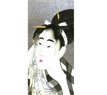 

Kitagawa Utamaro's Japan Lady Portrait, Wall Hanging Waterproof Cotton Canvas Unframed Paintings for Home/Coffee Shop Decor