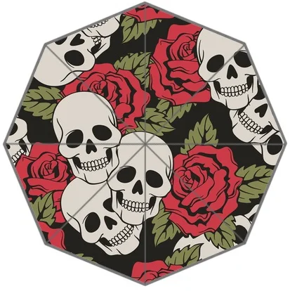 

Support Client Private Custom Print Beautiful Skull Flower Rainy Umbrella Portable Lightweight Three folding Sun Umbrellas