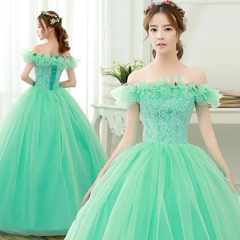 

Ho 100%real Luxury Candy Green Slash Collar Flower Ball Gown Stuido Princess Ball Gown Medieval Dress/victorian Dress Belle Ball