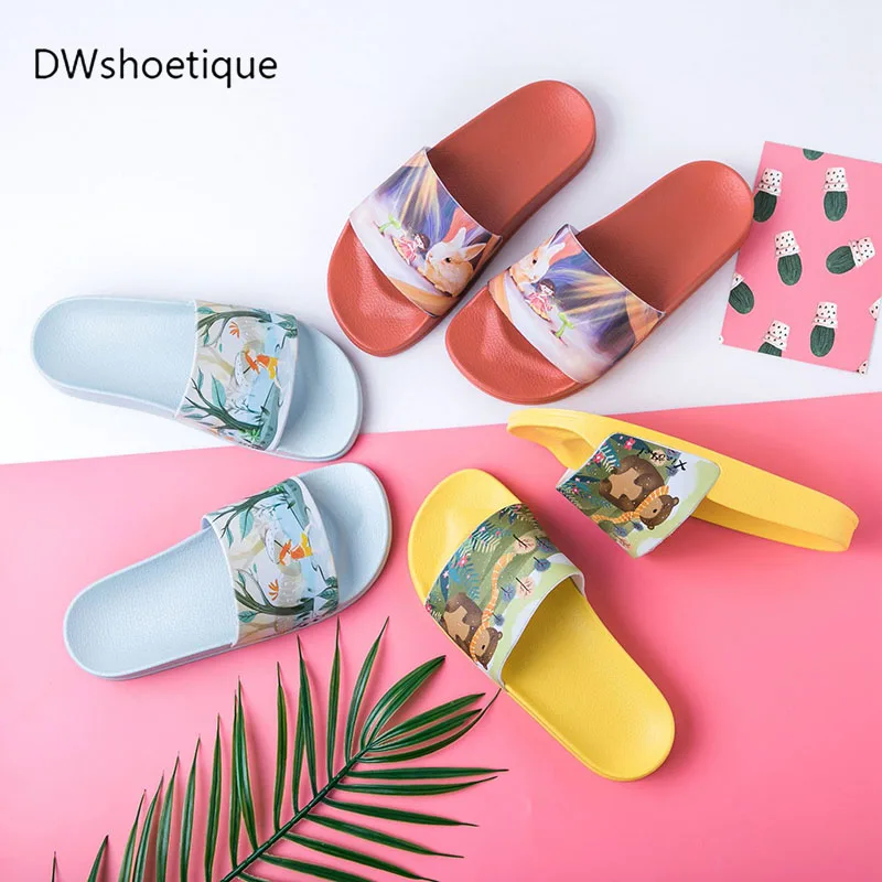 

New cartoon women summer slides slip on beach flat women slippers