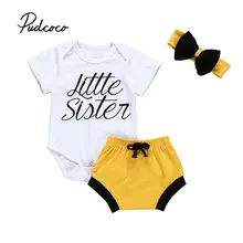 Новинка, комплект из 3 предметов для новорожденных, одежда для маленьких девочек Летний комбинезон с короткими рукавами и бантом, шорты, комплект одежды