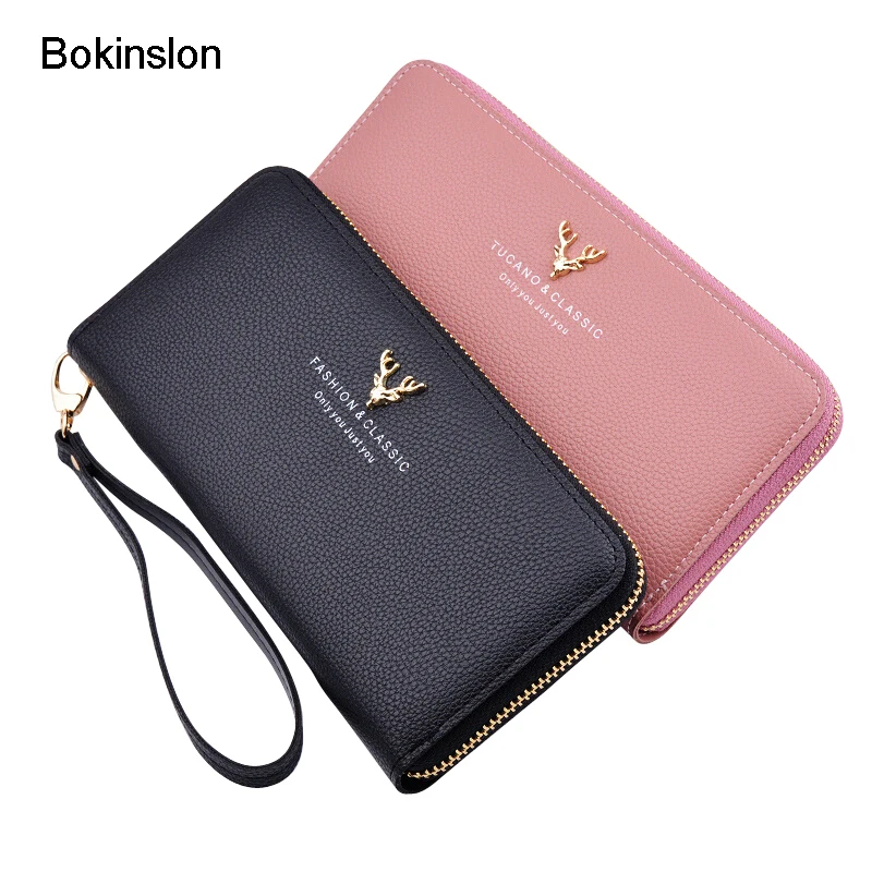 

Bokinslon Wallets For Woman Large Capacity PU Leather Women Zipper Wallets Small Fresh Solid Color Long Section Wallet For Girls