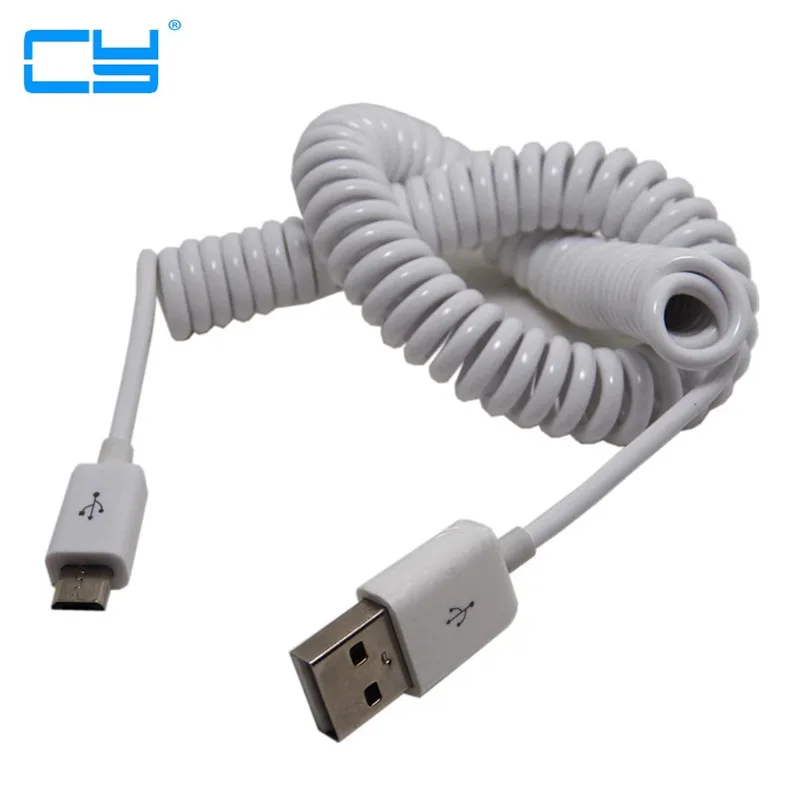 2.5m Spring Coiled USB 2.0 Male to Micro USB 5 Pin Data Sync Charger
