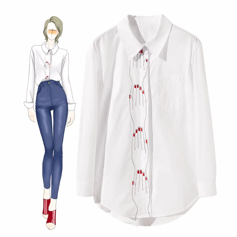 

High quality 100% cotton embroidered women's Shirts Brand new elegant white Shirts & Blouses A197
