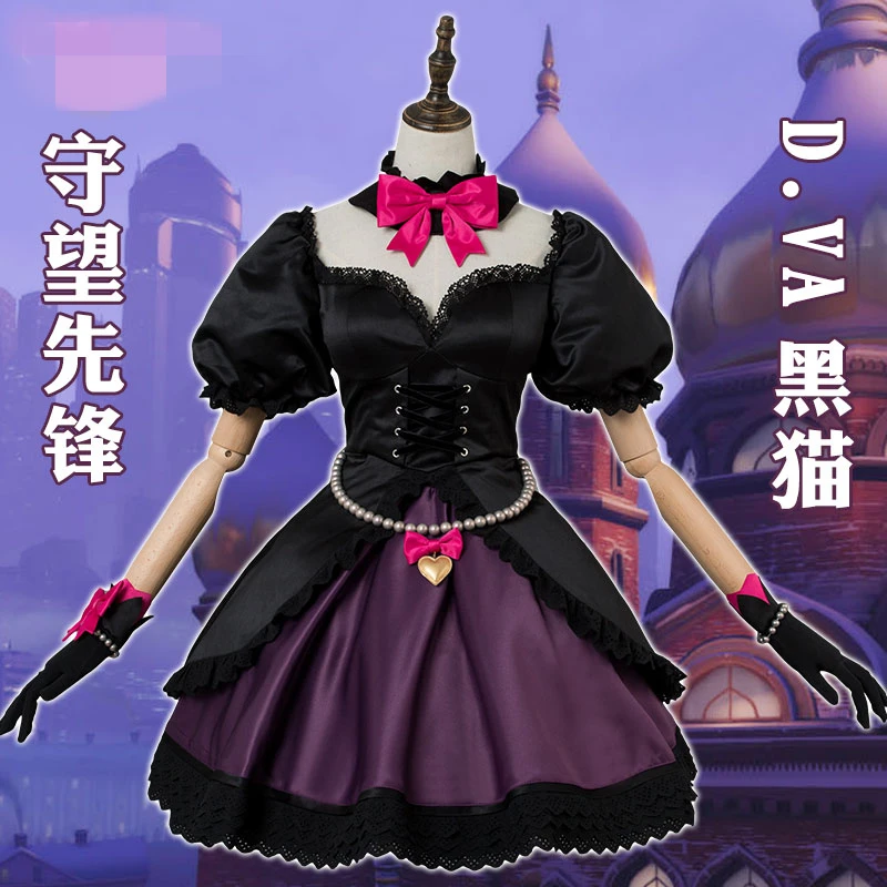 OW Overwatch D.va DVA Black Cat Luna Outfit Cosplay Costume Dress Full Set Suit