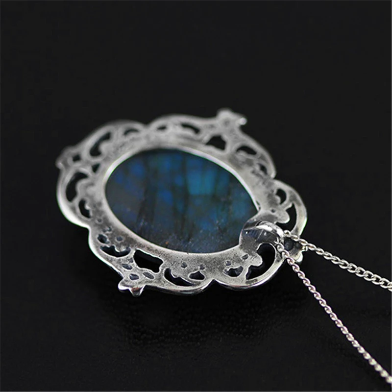 Skup Lotus Fun prawdziwe 925 srebro naturalny labradoryt Handmade elegancka biżuteria w stylu vintage wisiorek bez naszyjnik kobiety Acessorios