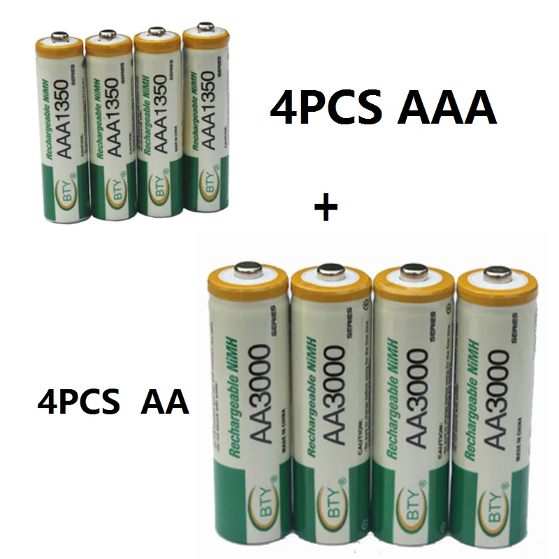 Bettery AA AAA 1,2 V аккумуляторная батарея 4 шт AA батареи+ 4 шт AAA перезаряжаемые ni-mh батареи для игрушек и дистанционного управления