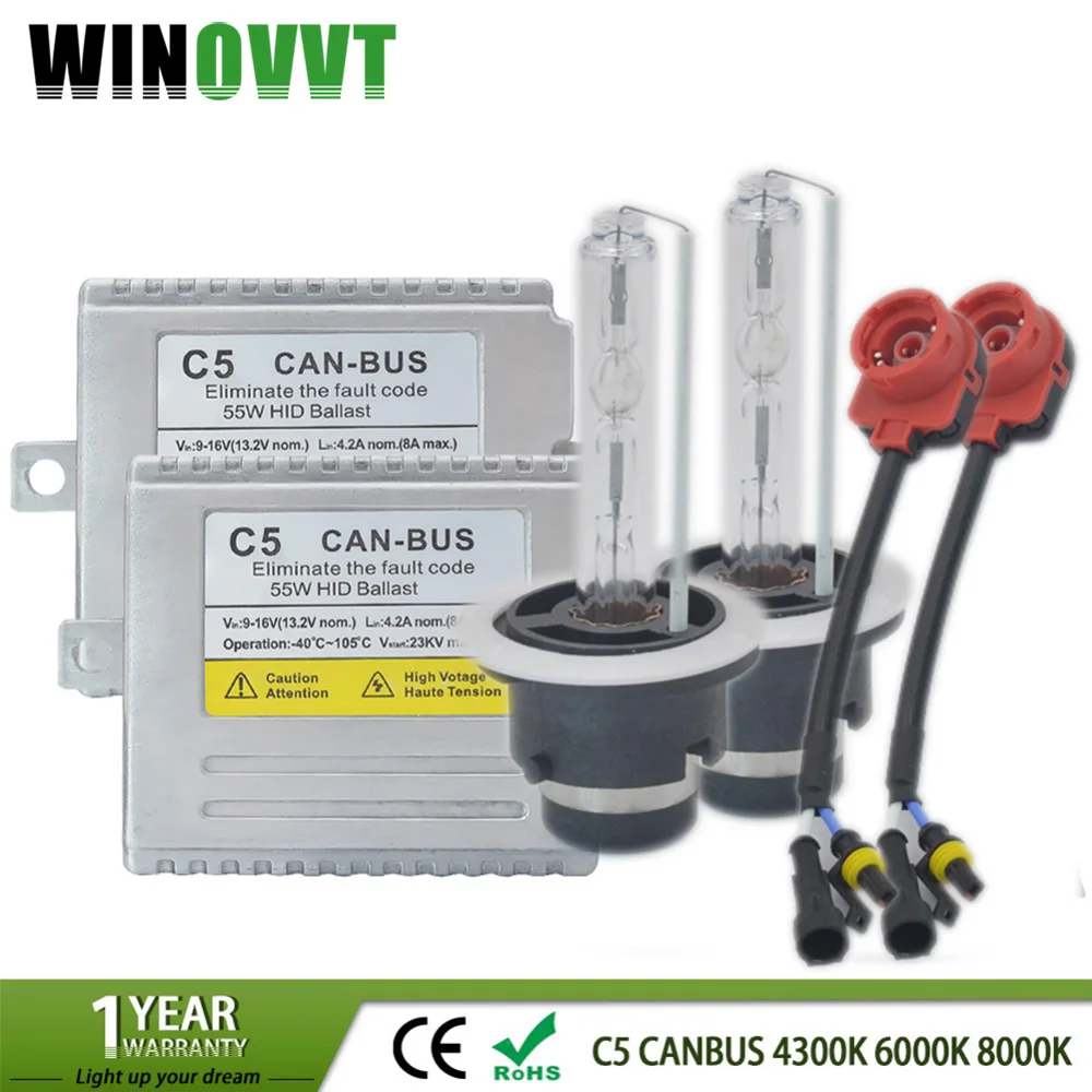D2S Xenon Lamp Kit AC 55W C5 Canbus HID Ballast 4300K 5000k 6000K 8000K