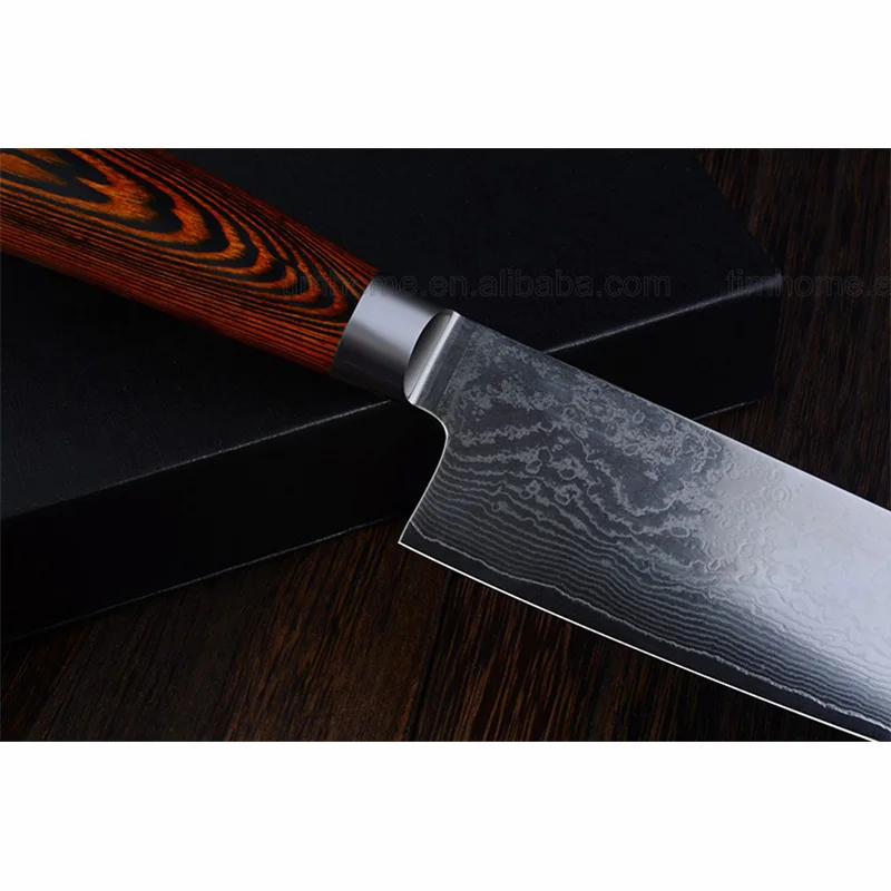 Дамасская сталь с красной Pakka деревянные andle ножи для кухни Timhome с магнитной коробкой