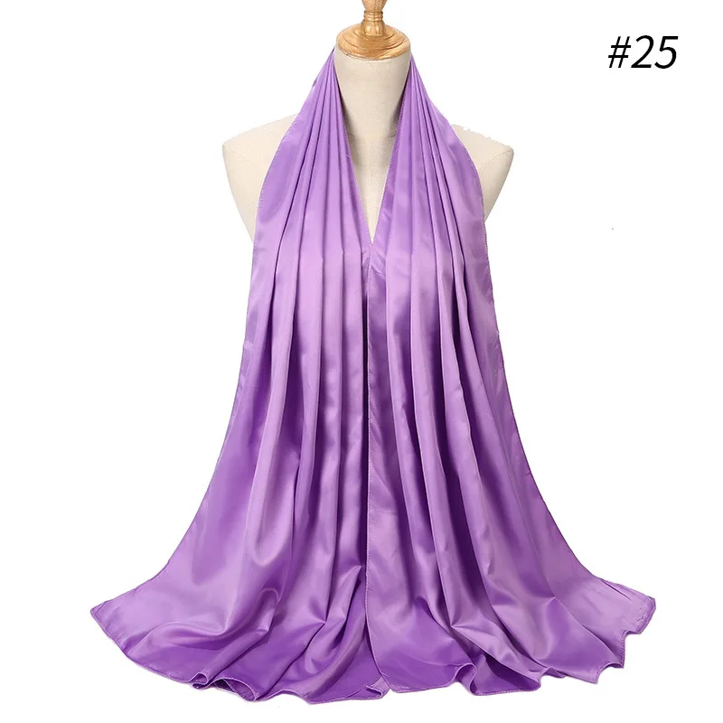 Высокое качество женский Шелковый матовый атласный шарф простой Малайзийский мусульманский хиджаб шаль Tudung платок Большой Длинный Пашмины шарфы платок - Цвет: 25 light purple