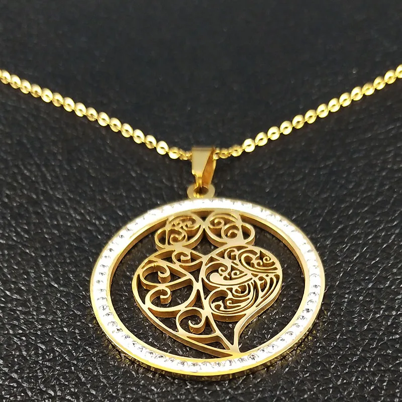 Модное ожерелье из нержавеющей стали с кристаллами в форме сердца для женщин, золотое ожерелье на цепочке, ювелирные изделия, Женское Ожерелье N18980