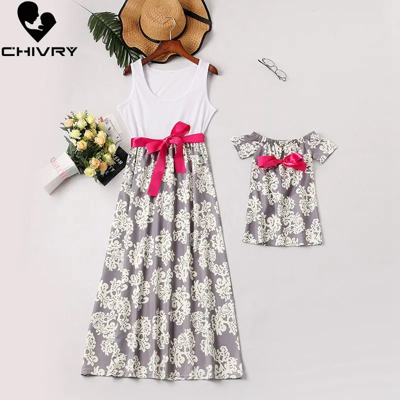 

Chivry Mother Daughter Dresses Sleeveless Patchwork Floral Long Maxi Dress Mom and Daughter Sundress Family Matching Clothes