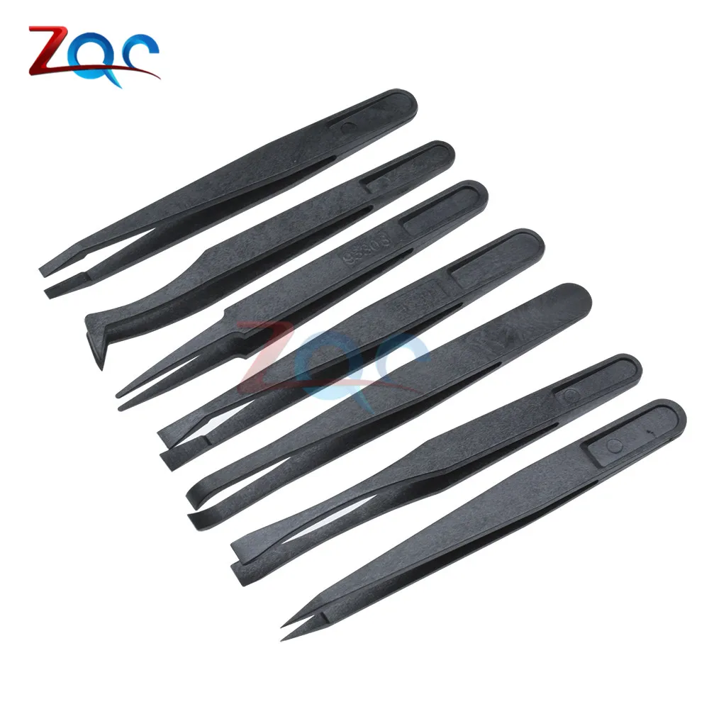 1set//8Pcs Anti-static Tweezer Tool Black+White Straight Bend Plastic