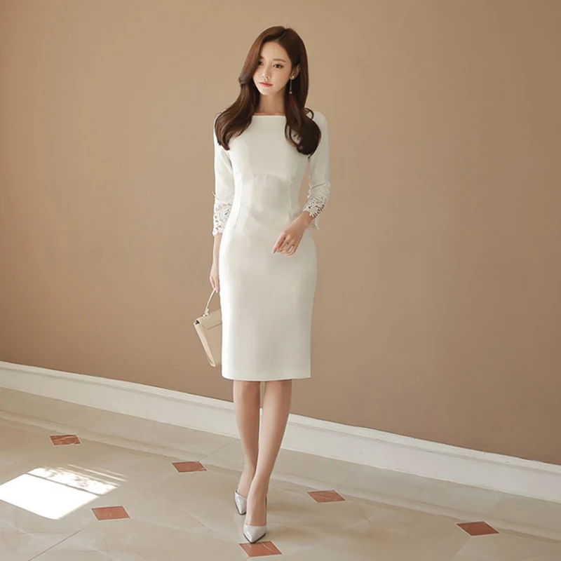 Sheath Crepe Knee Length Short Wedding Dresses Modest With 3 4