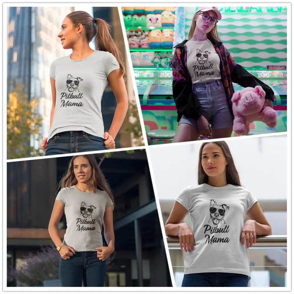 Футболка Pitbull Mama Funny Pit Bull Mom, футболка в уличном стиле, Новая модная женская футболка с коротким рукавом, женская футболка