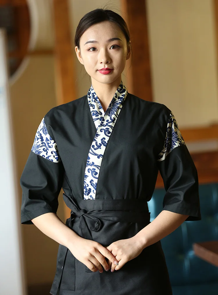 Пользовательские унисекс Японский Корейский стиль средний рукав шеф-повара кимоно-Униформа суши повара рубашка Ресторан Кухня официанта Рабочая одежда